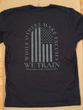 WE TRAIN - black athletic tee with WSA American Flag design