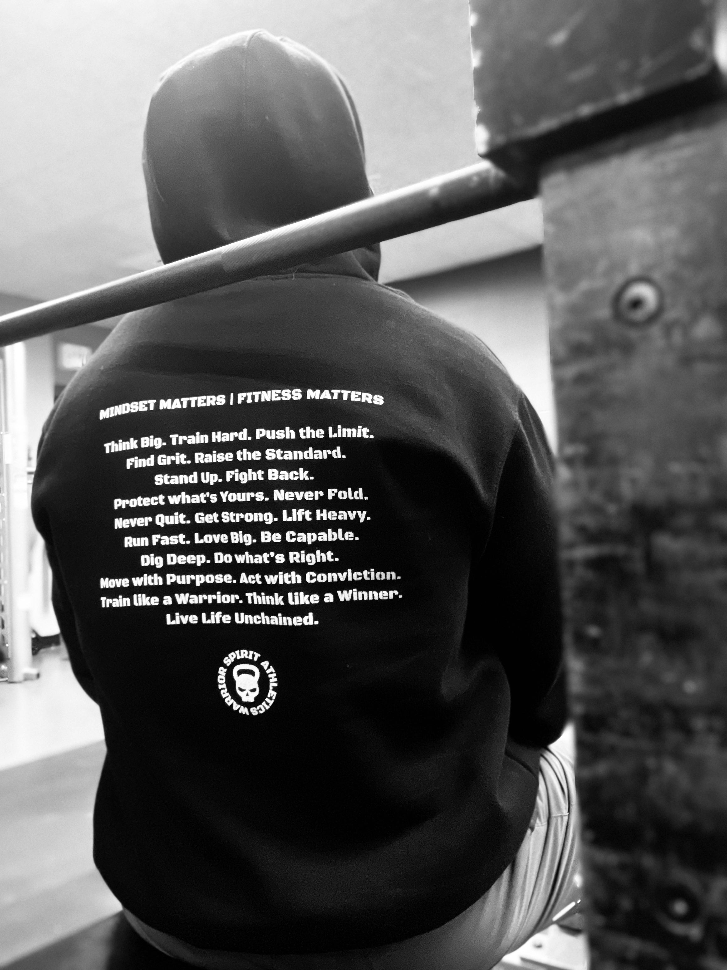 Black hoodie with Warrior Spirit Athletics branding