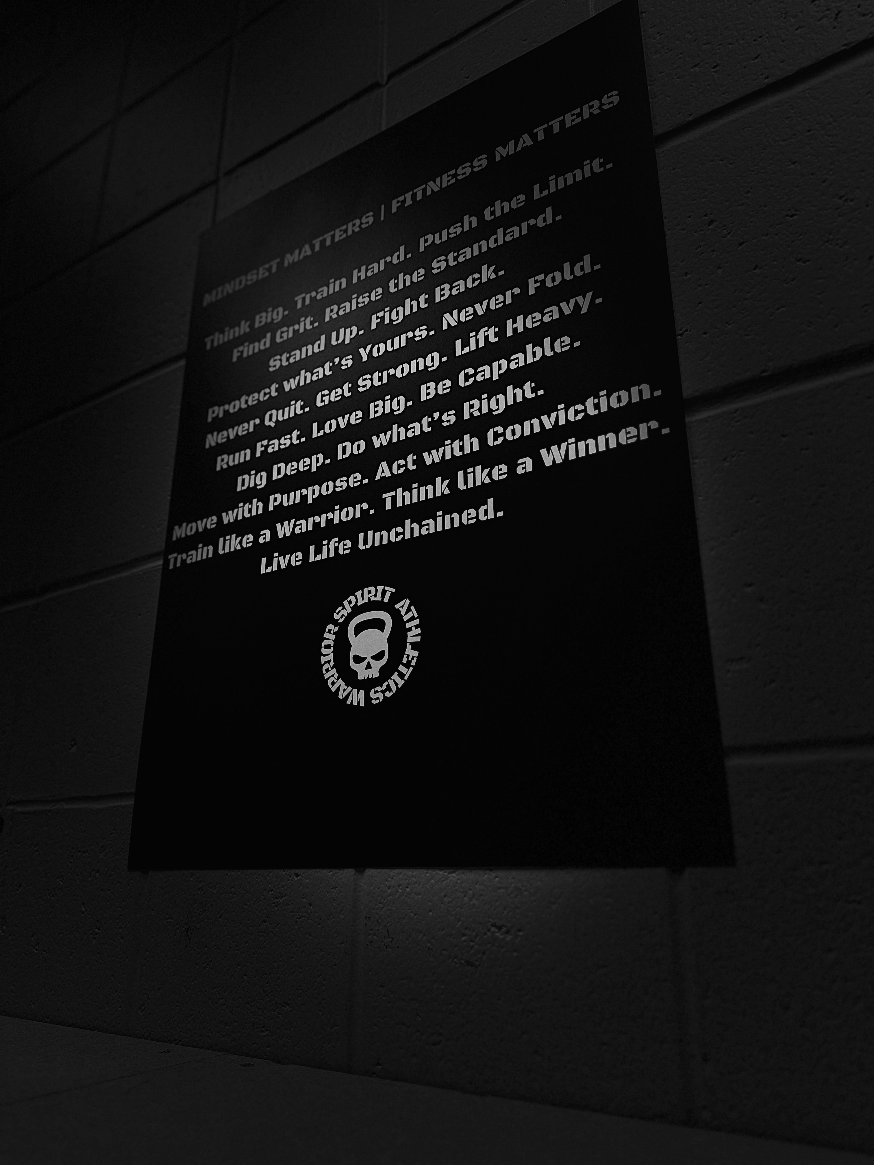 Motivational poster with text and logo on a dark background
